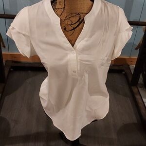 Women's White V-Neck Short Sleeve Blouse